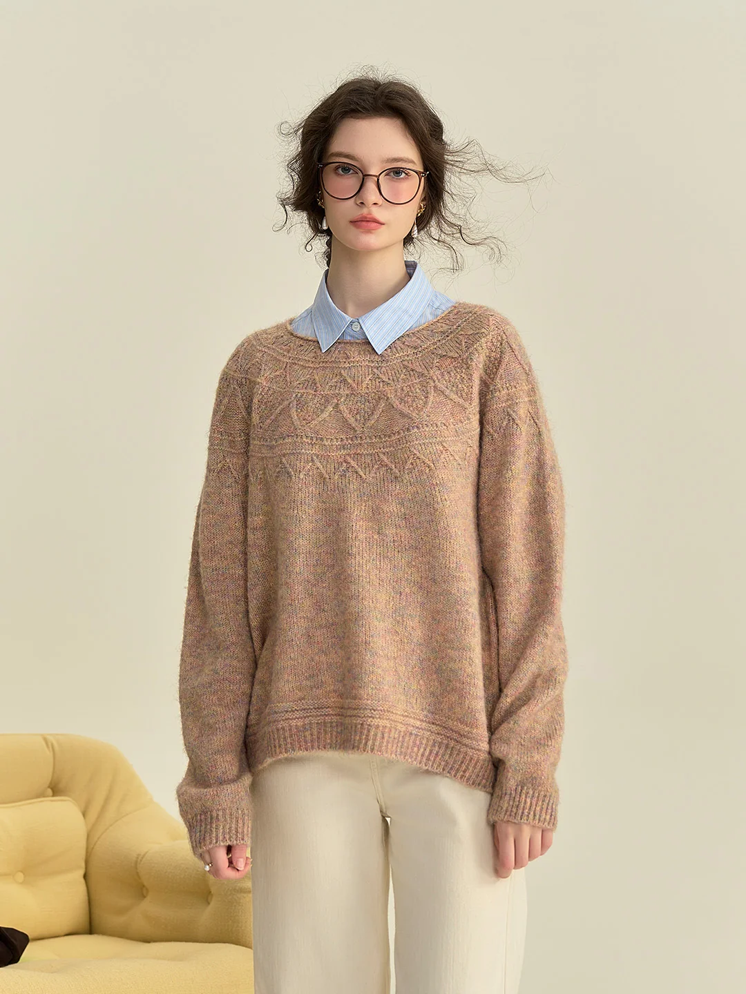 Aspyn Classic Round Neck Knitted Wool Sweater - Dark Red