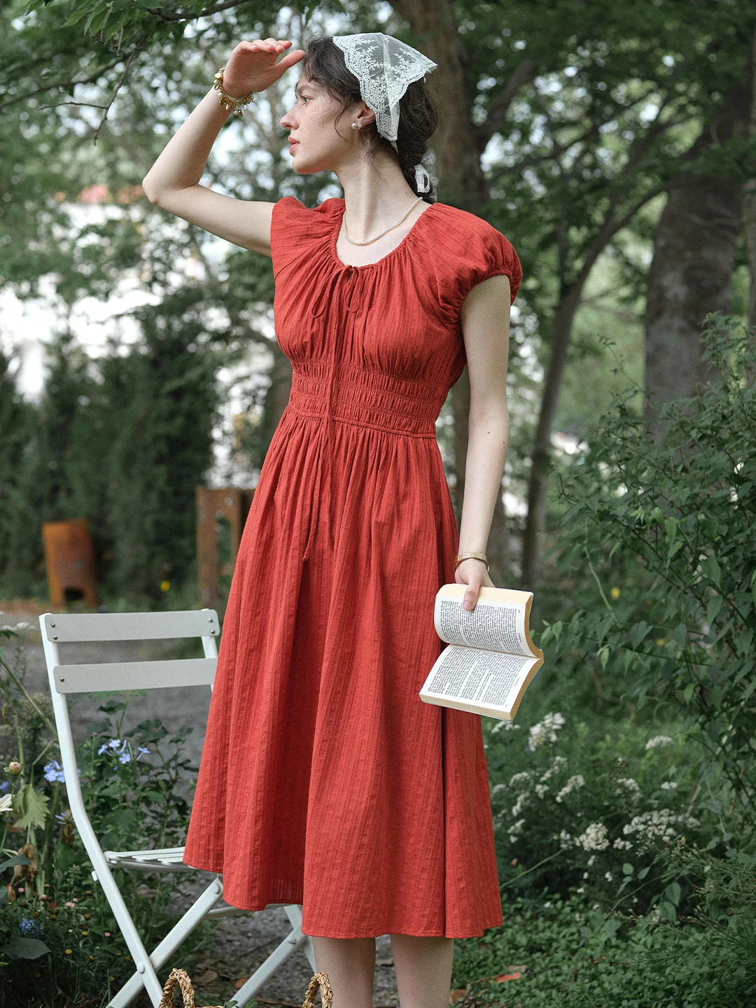 Sapphire Round Neck Waist Cotton Dress