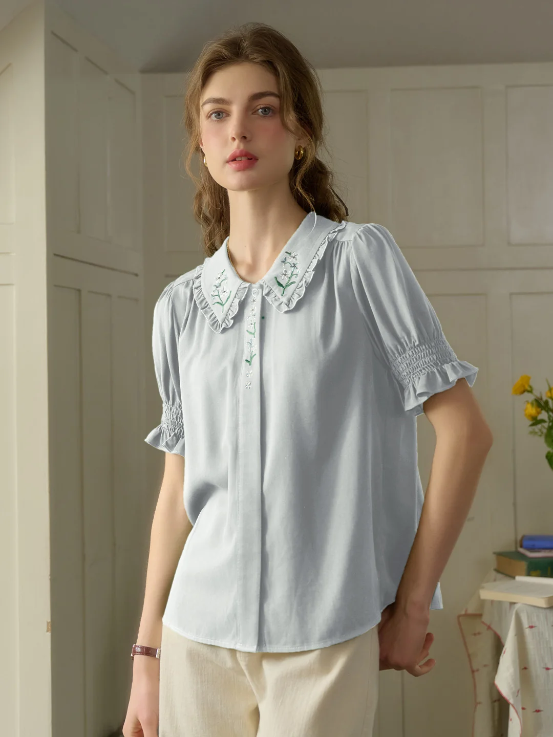 【Final Sale】Skye Floral Embroidered Puff Top