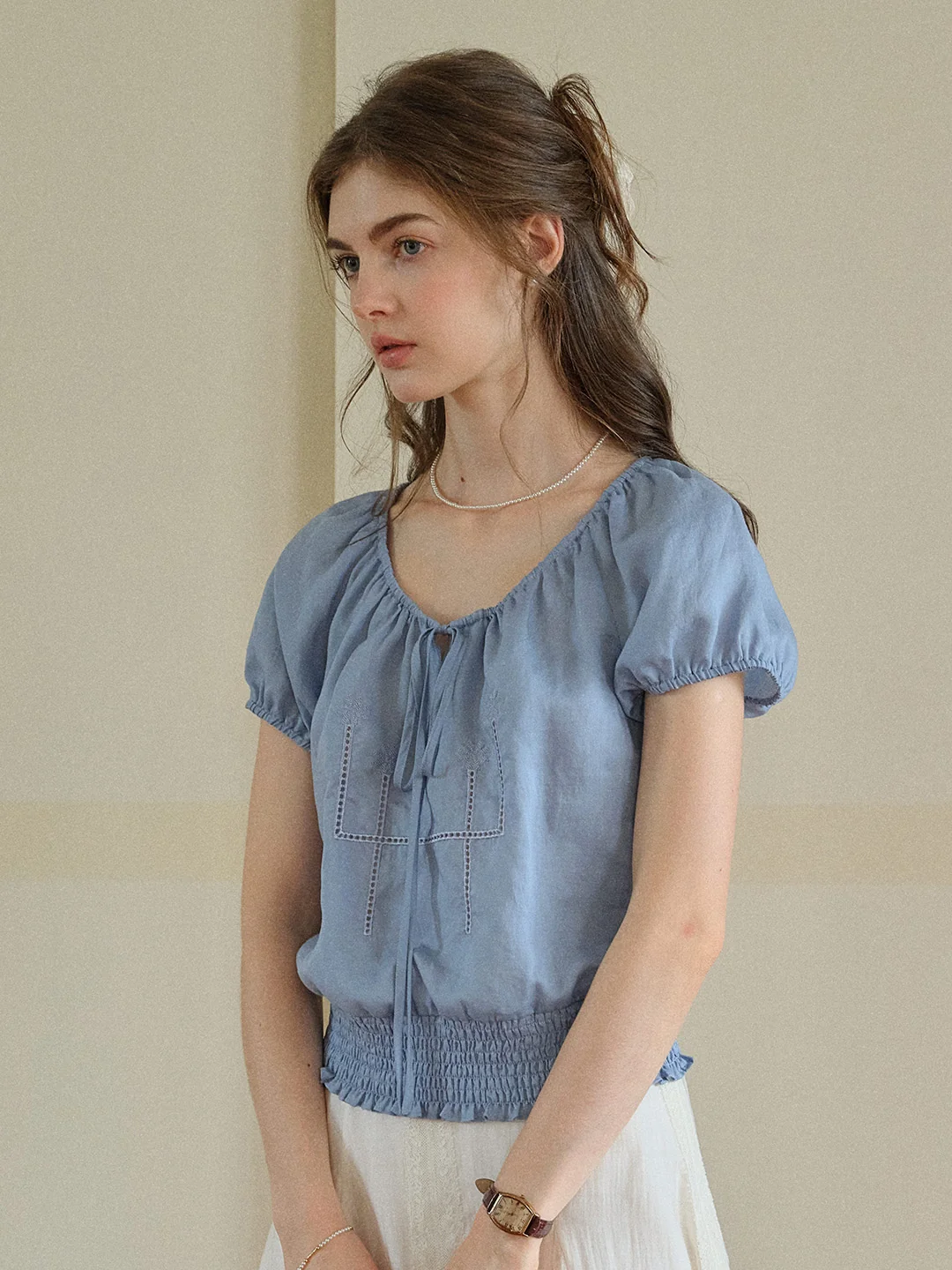 Lyra Round Neck Embroidery Blouse