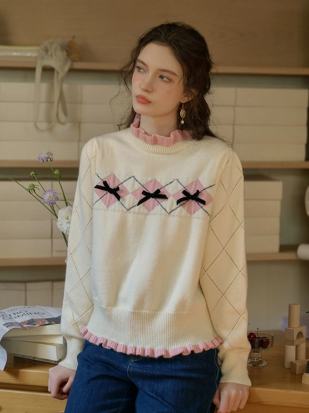 【Final Sale】Max Ruffled Collar Bow Sweater