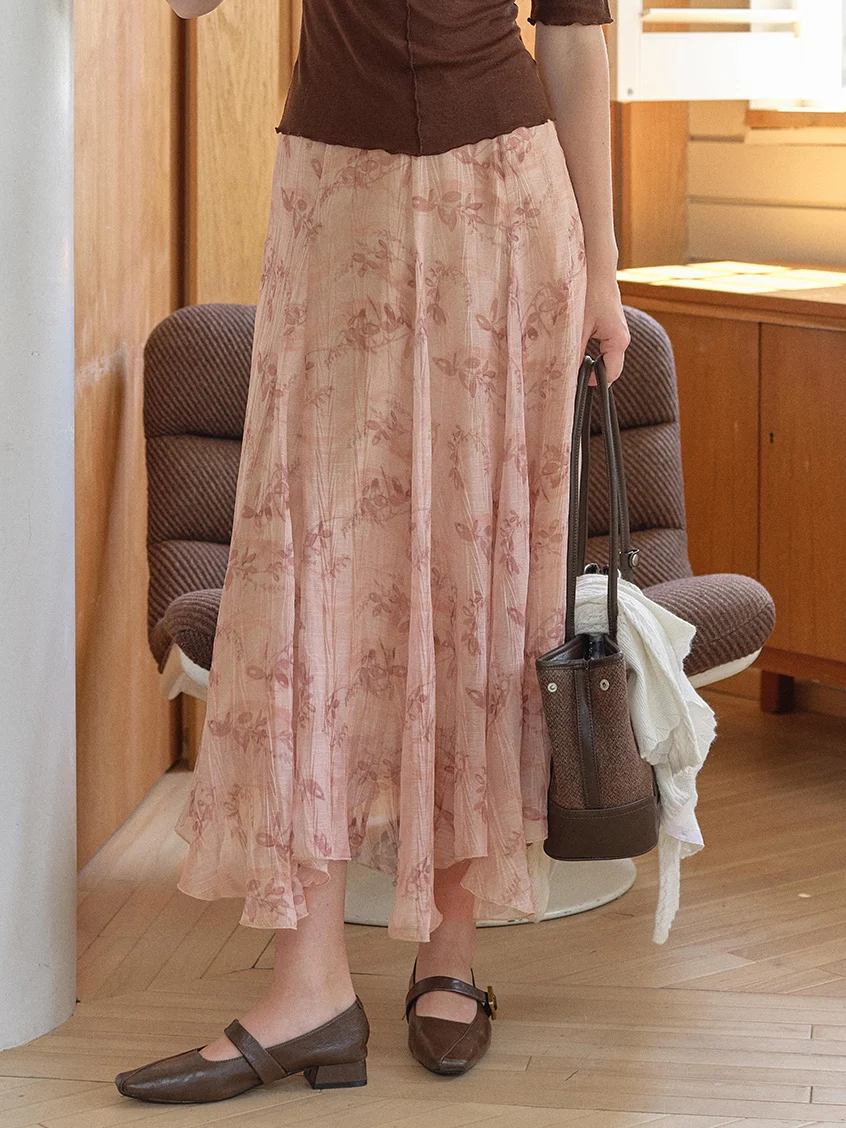 Samara Floral Printed French Midi Skirt