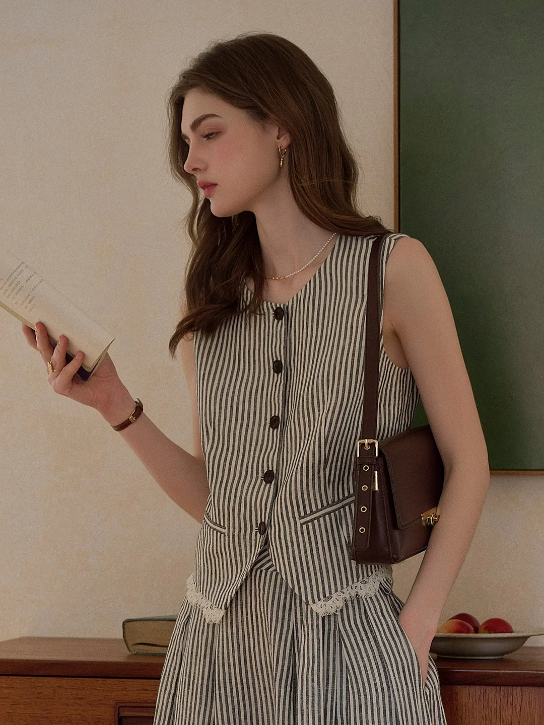 Sofia Round Neck Stripe 100% Linen Vest