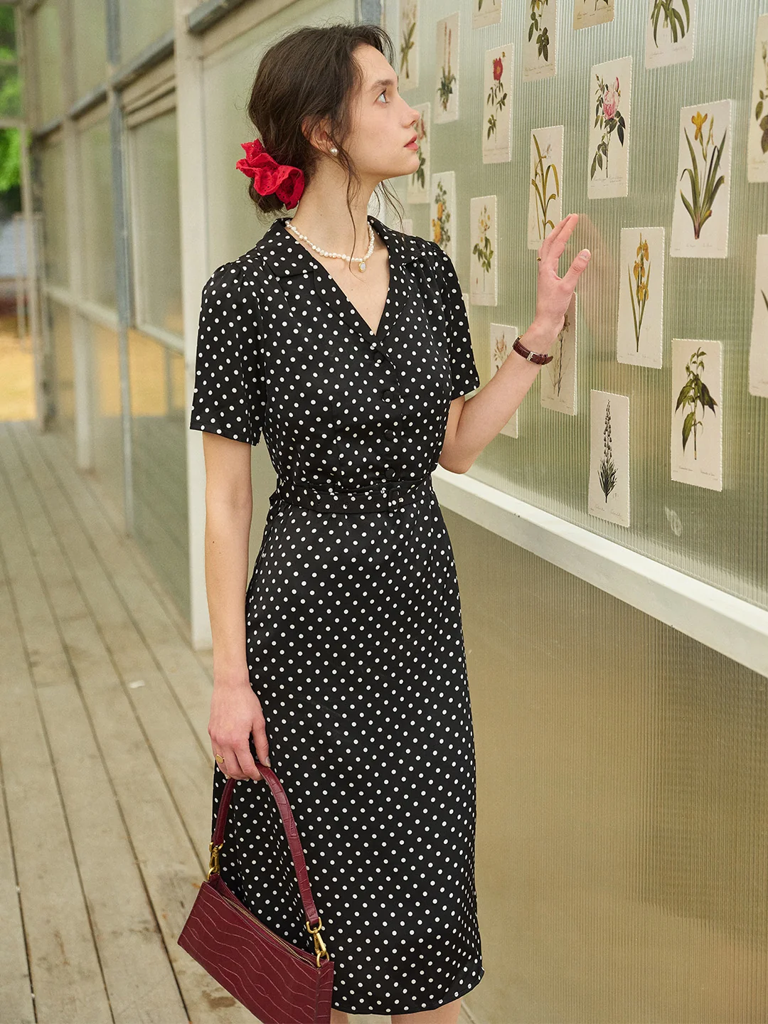 Baylee French Retro Polka Dot V-Neck Dress