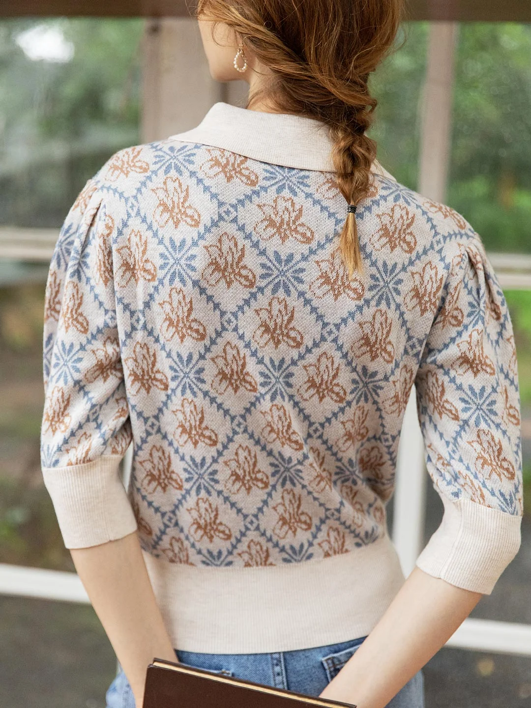 【Final Sale】Ariana Iris Floral Patterned Knit Sweater