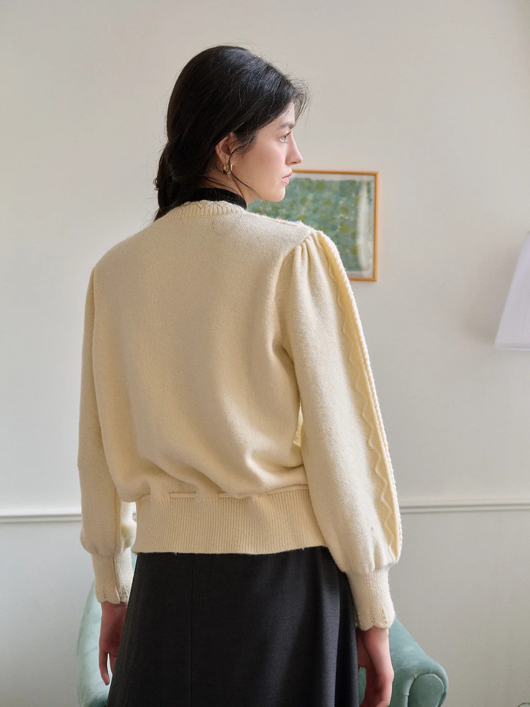 【Final Sale】Kira V-Neck Crochet Tie-Waist Wool Sweater