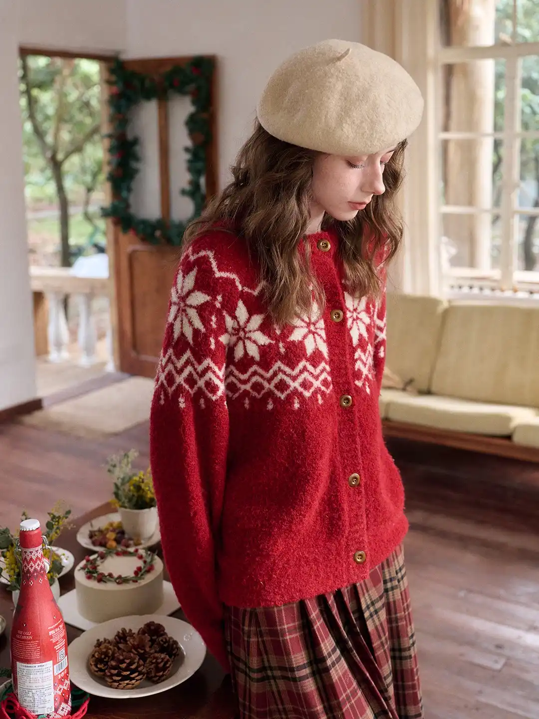 Cleo Round Neck Jacquard Cardigan