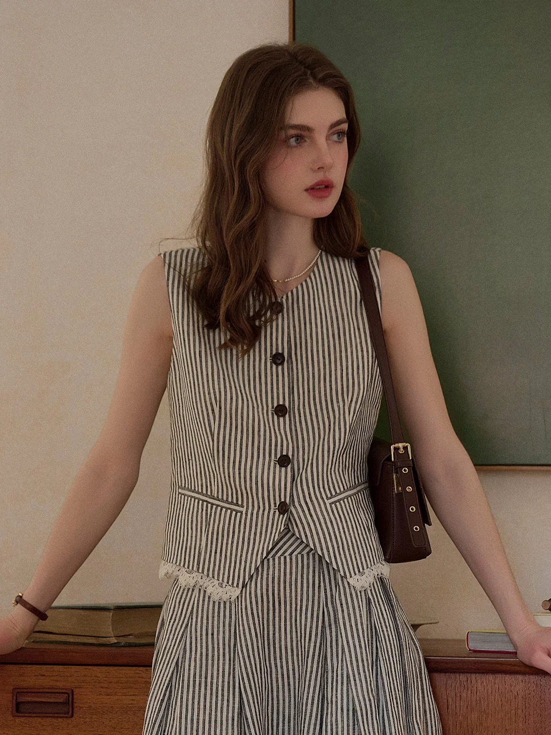 Sofia Round Neck Stripe 100% Linen Vest