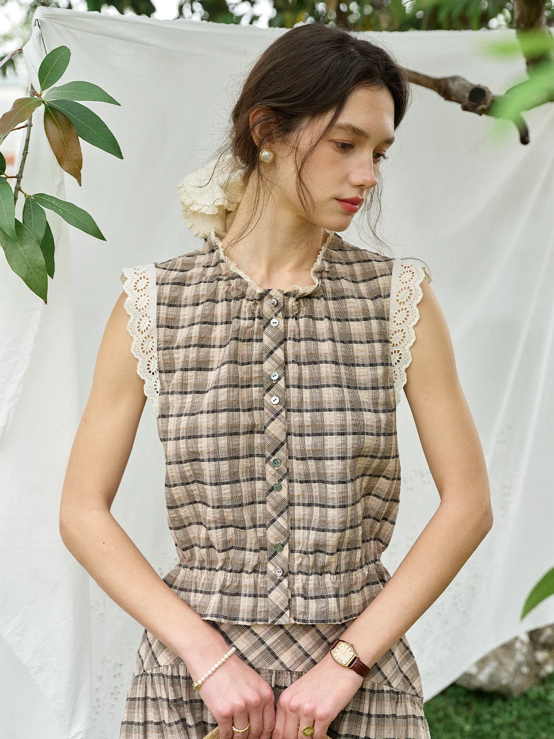 Ainhoa Plaid Sleeveless Blouse