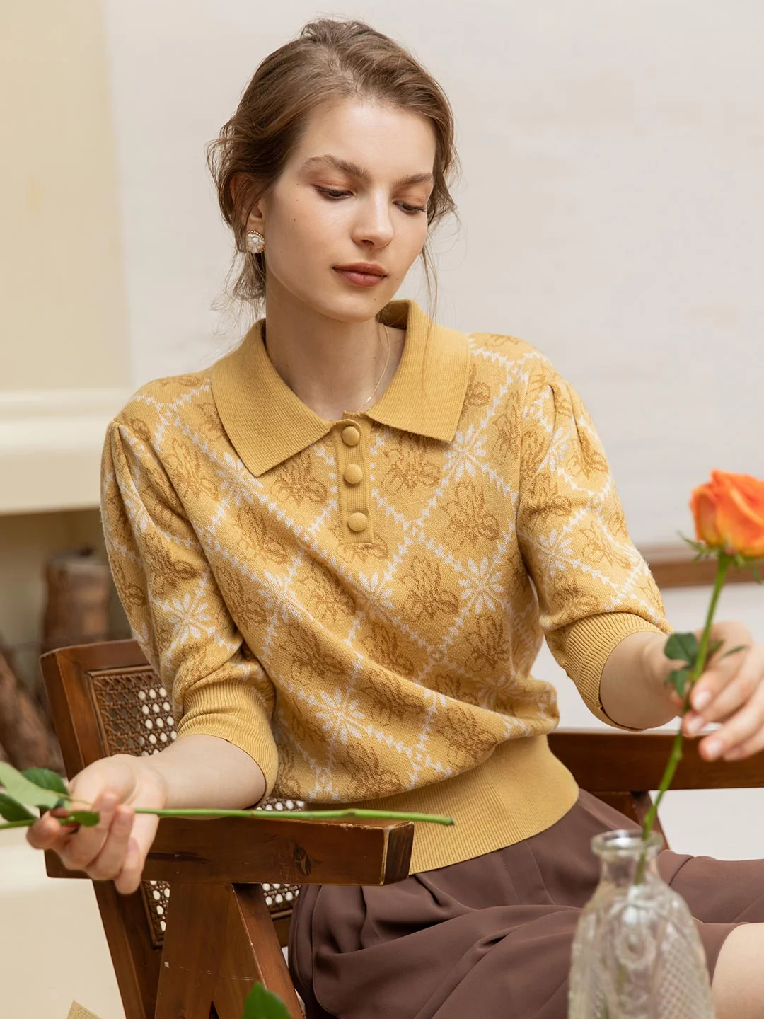 【Final Sale】Ariana Iris Floral Patterned Knit Sweater