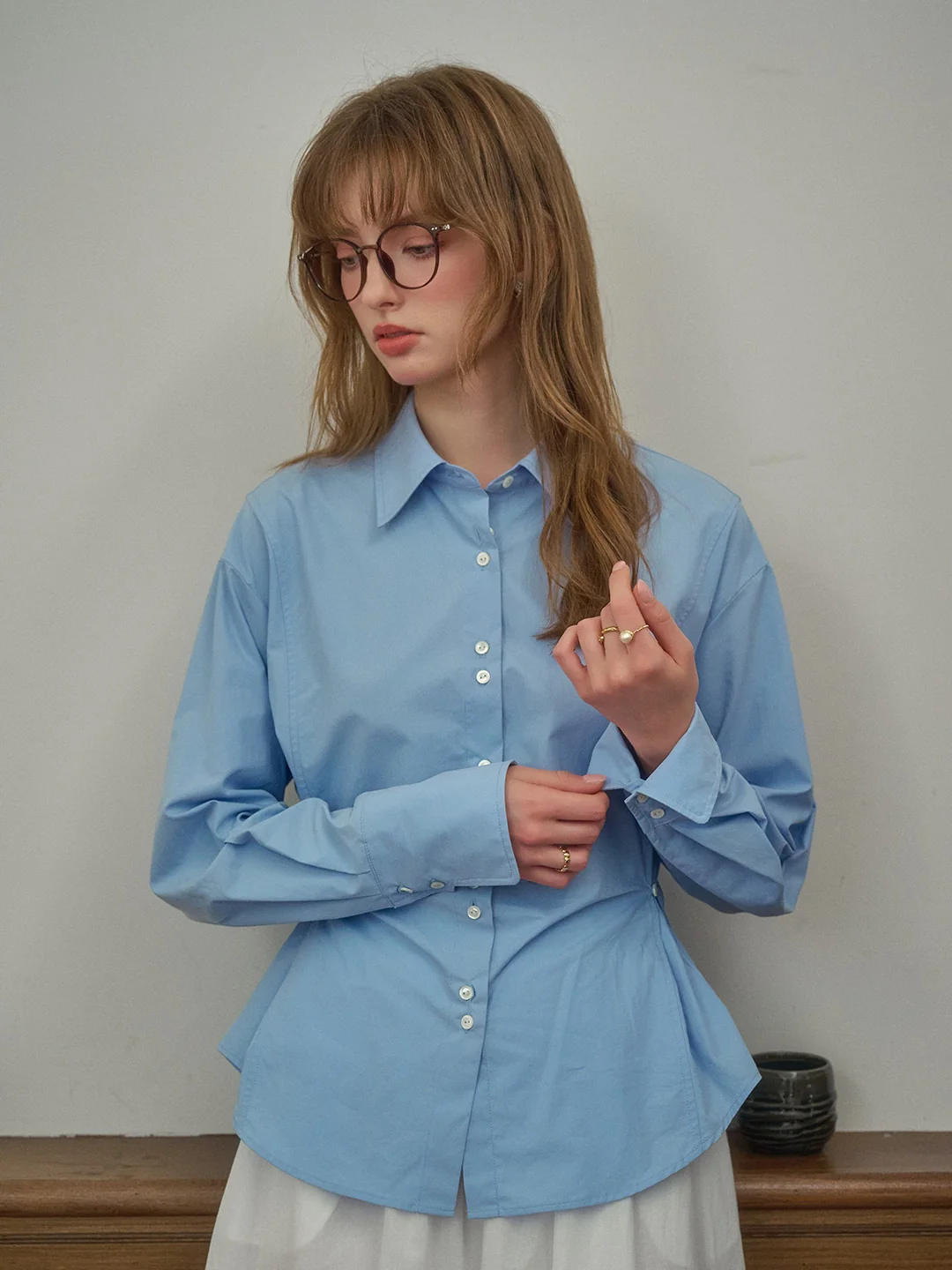 Daphne Simple Lapel Waist Blouse - White
