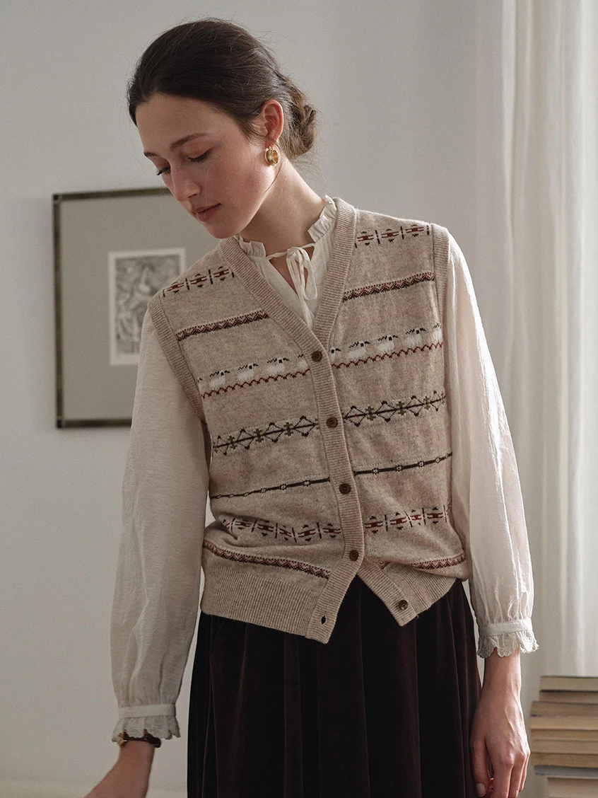 Golda Fair Isle Button-Front Cropped Vest