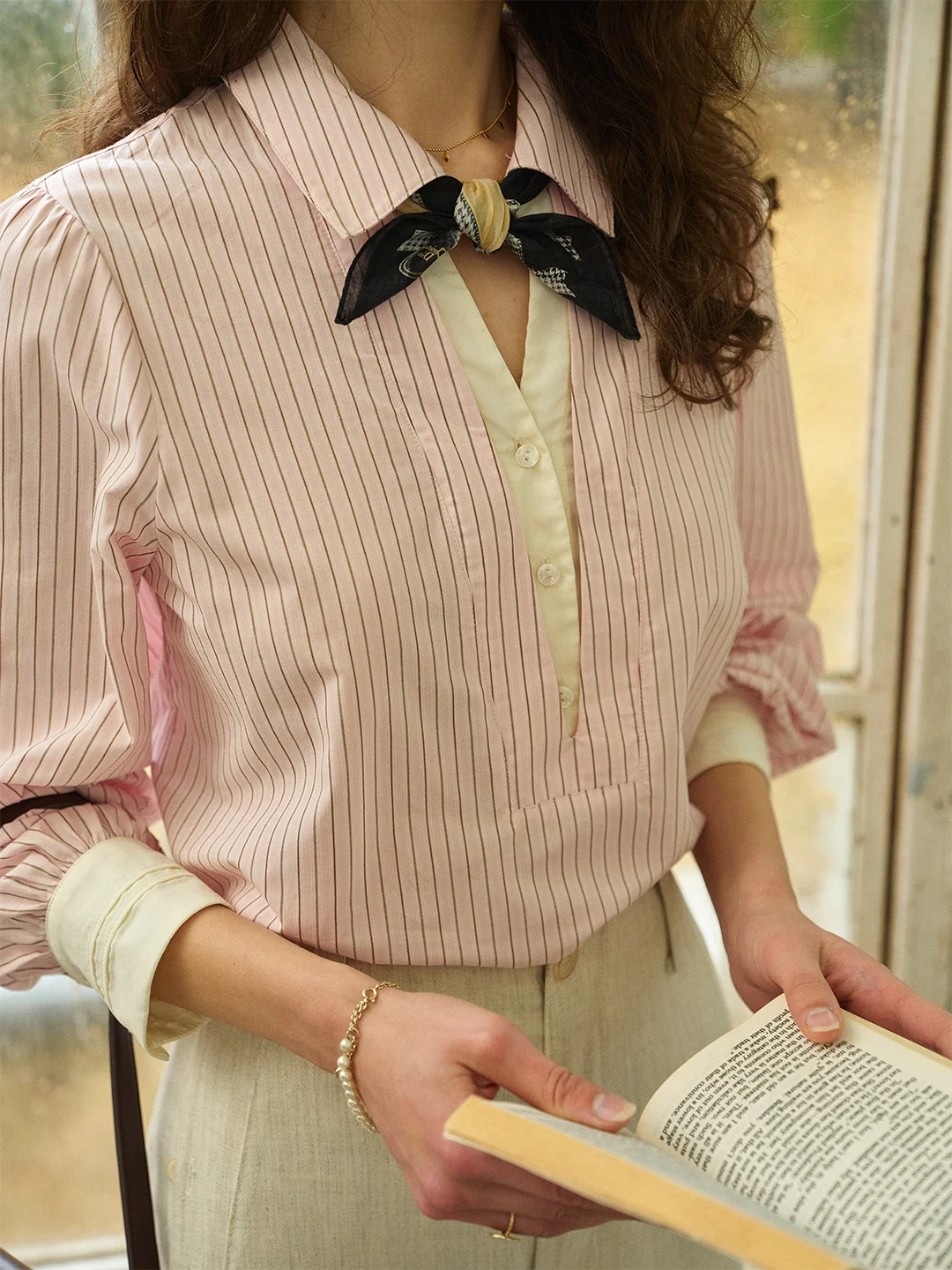Eleanora Lapel Stripes Blouse
