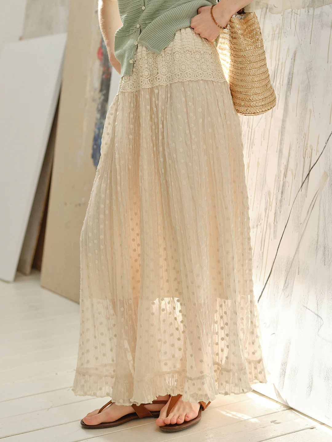 Genevieve Lace Trim Cotton Maxi Skirt