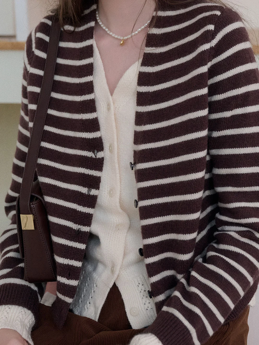 Frankie V-Neck Stripe Wool Cardigan