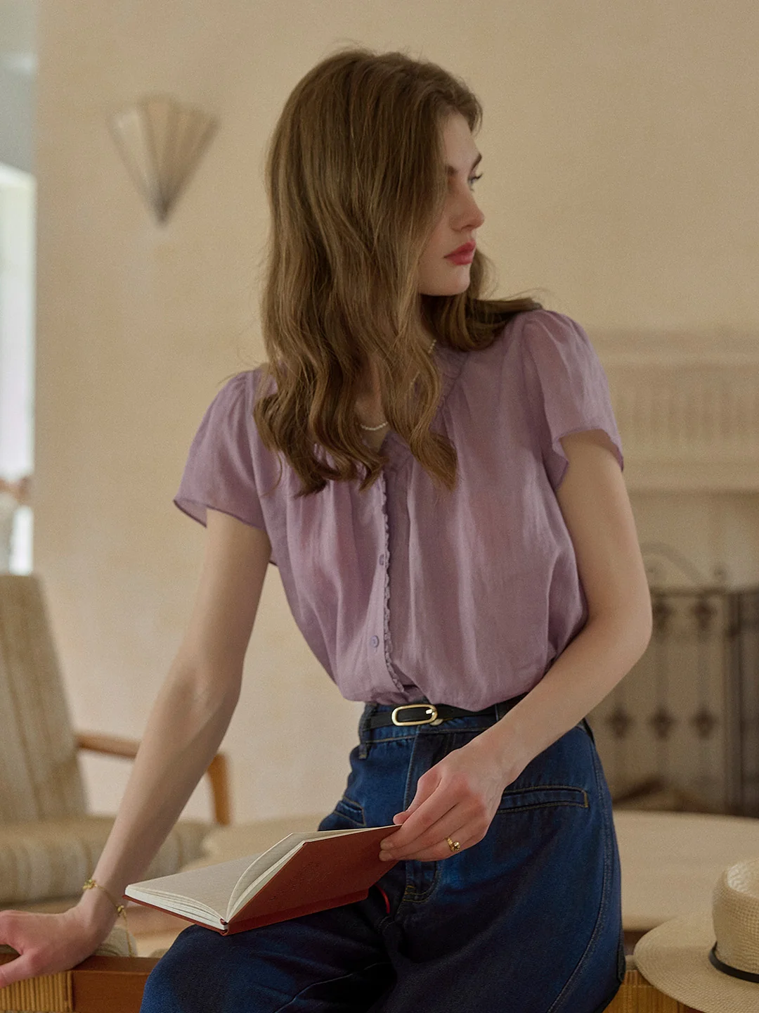 Angela V-Neck 100% Ramie Blouse