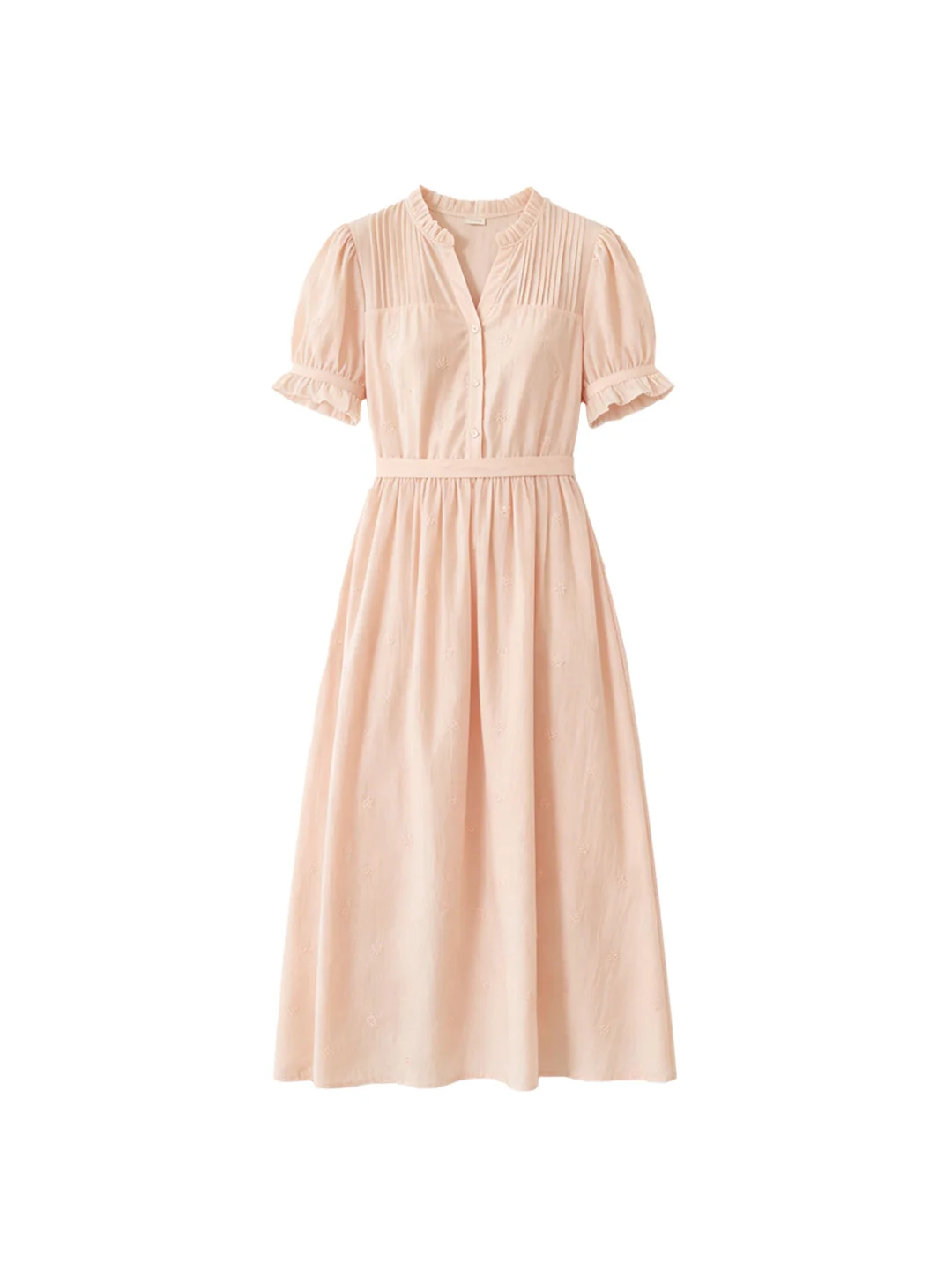 Aitana Rose Embroidered V-neck Puff Sleeve Lace Cotton Dress