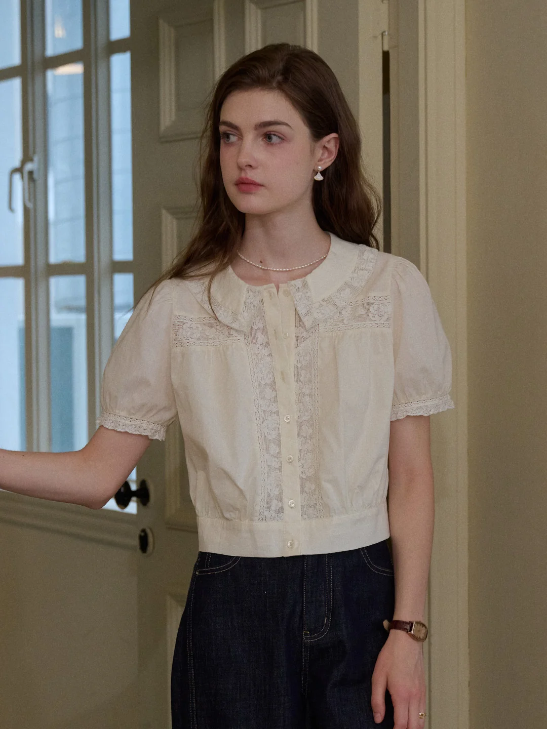 Everleigh Round Neck Lace Blouse