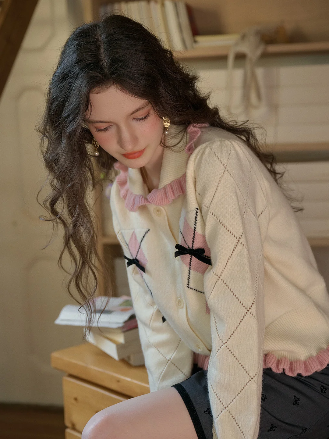 【Final Sale】Chandler Ruffle Collar Bow Cardigan