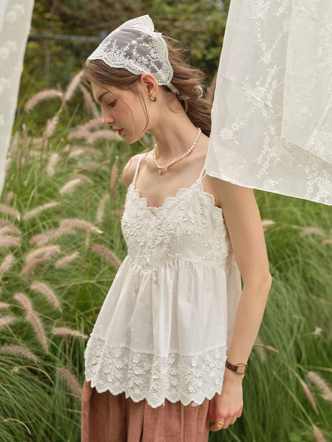 Myla Lace-Embroidered 100% Cotton Top