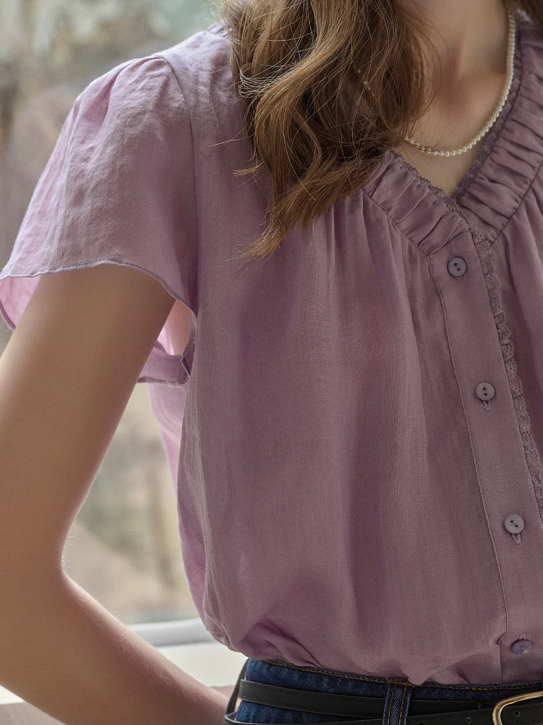 Angela V-Neck 100% Ramie Blouse