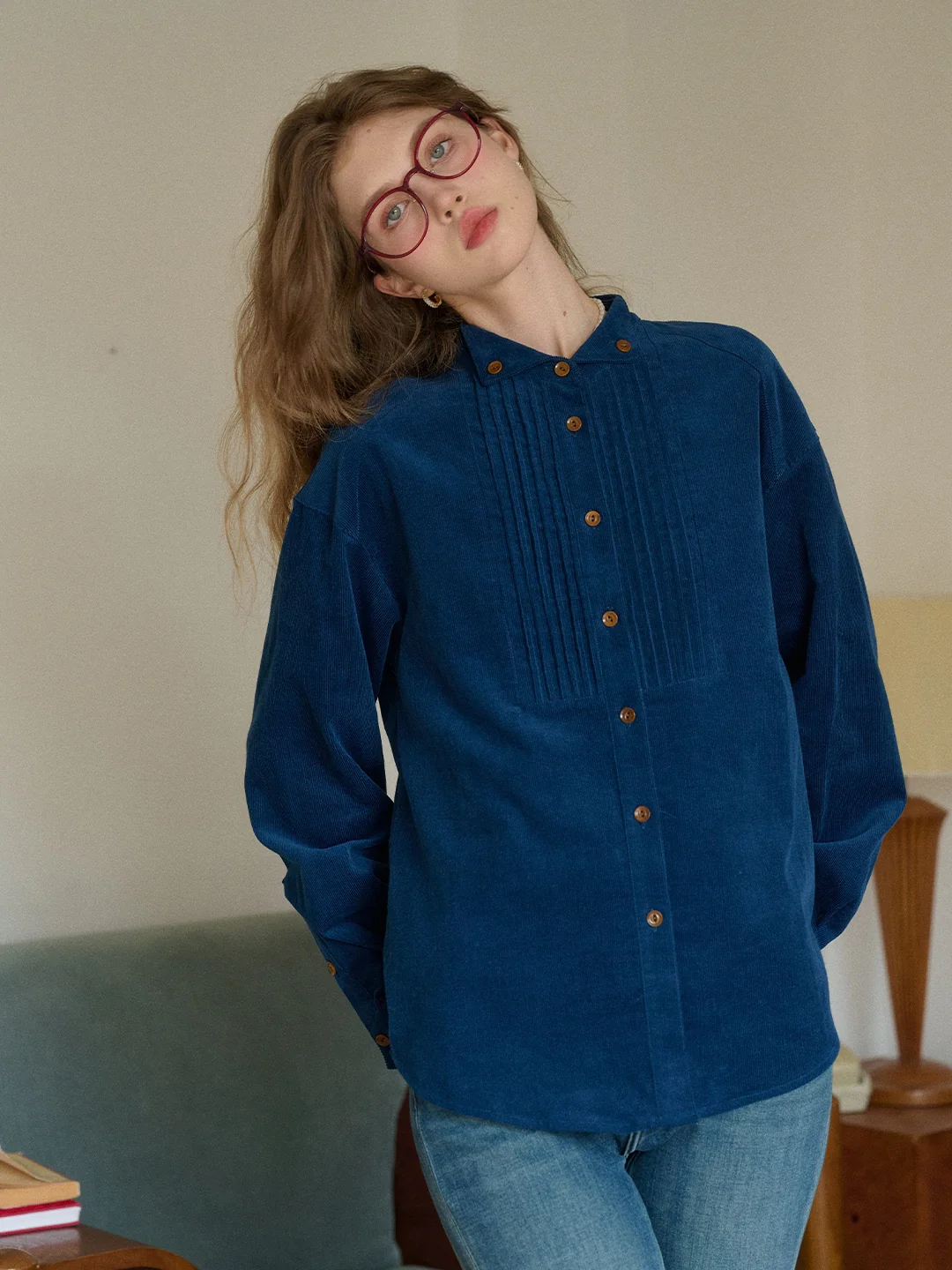 Ailani Stand Collar 100% Cotton Corduroy Shirt