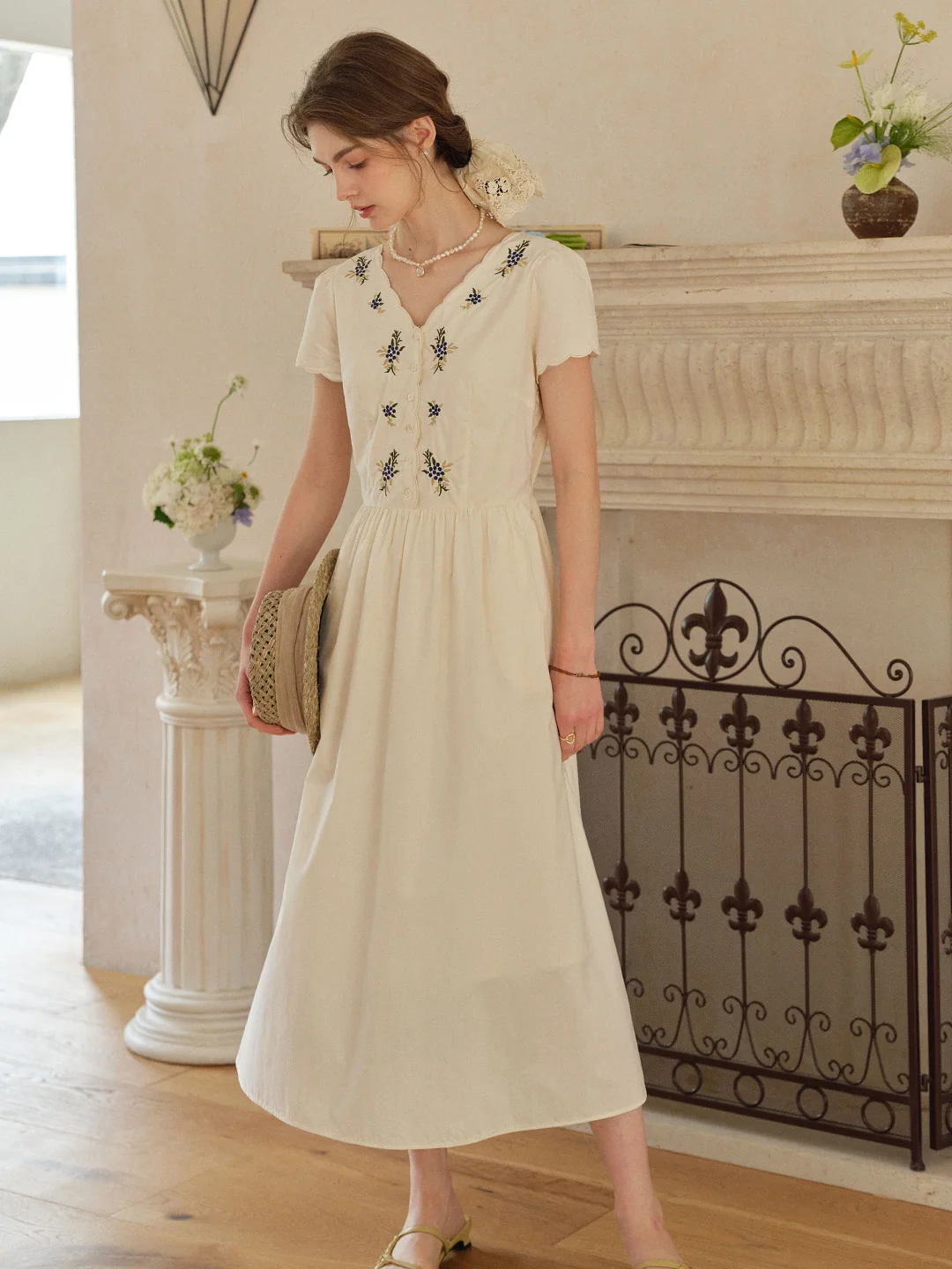 Allison V-Neck Embroidered 100% Cotton Dress