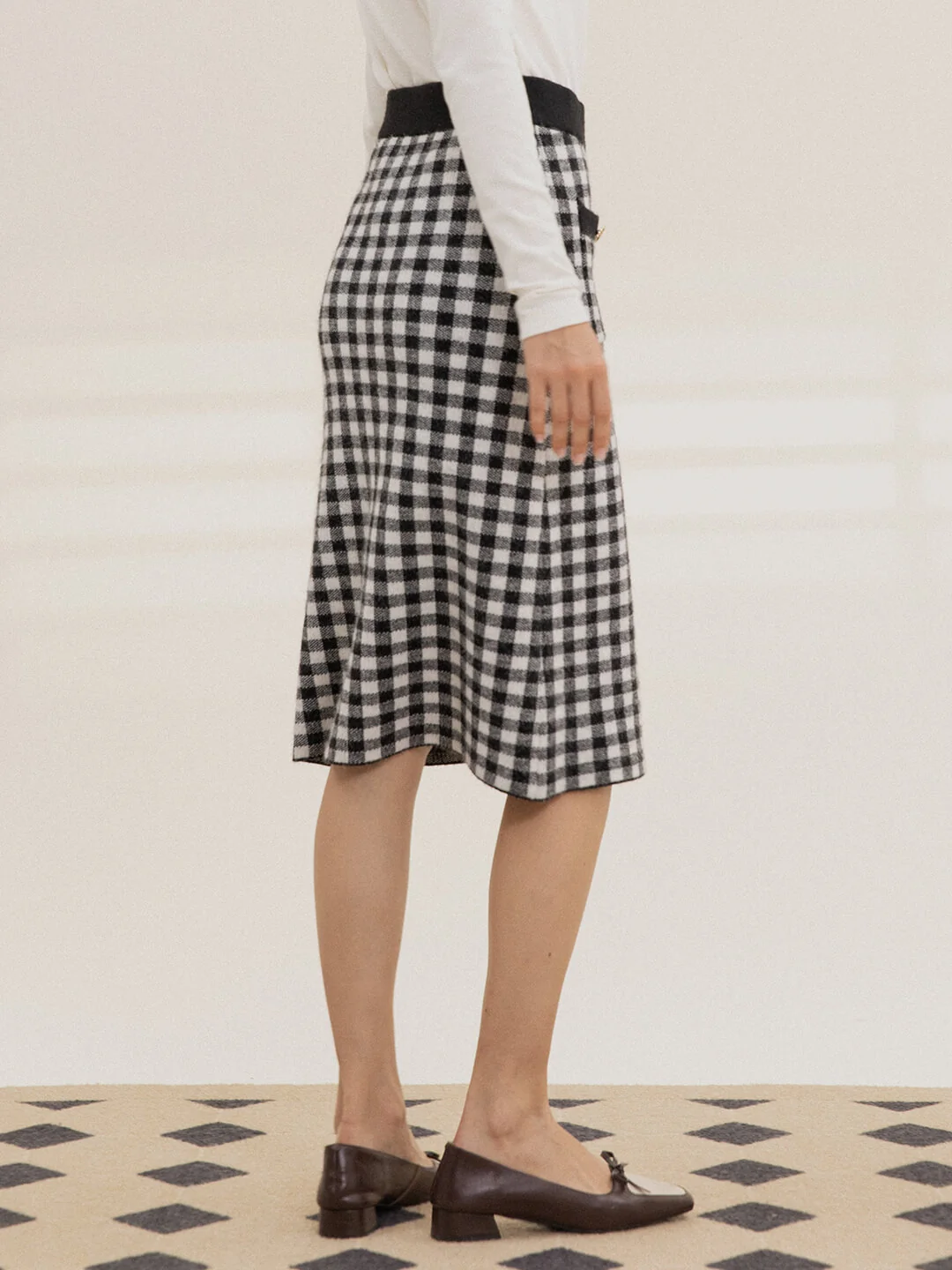 Ansley Checkerboard Midi Knitted Skirt