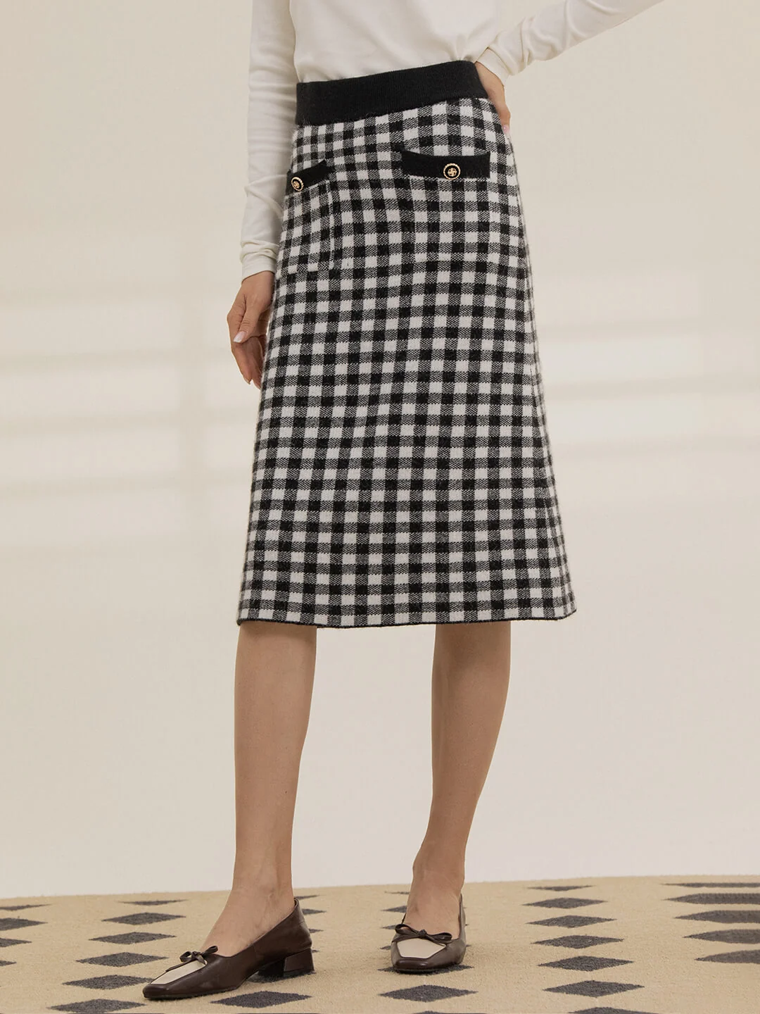 Ansley Checkerboard Midi Knitted Skirt