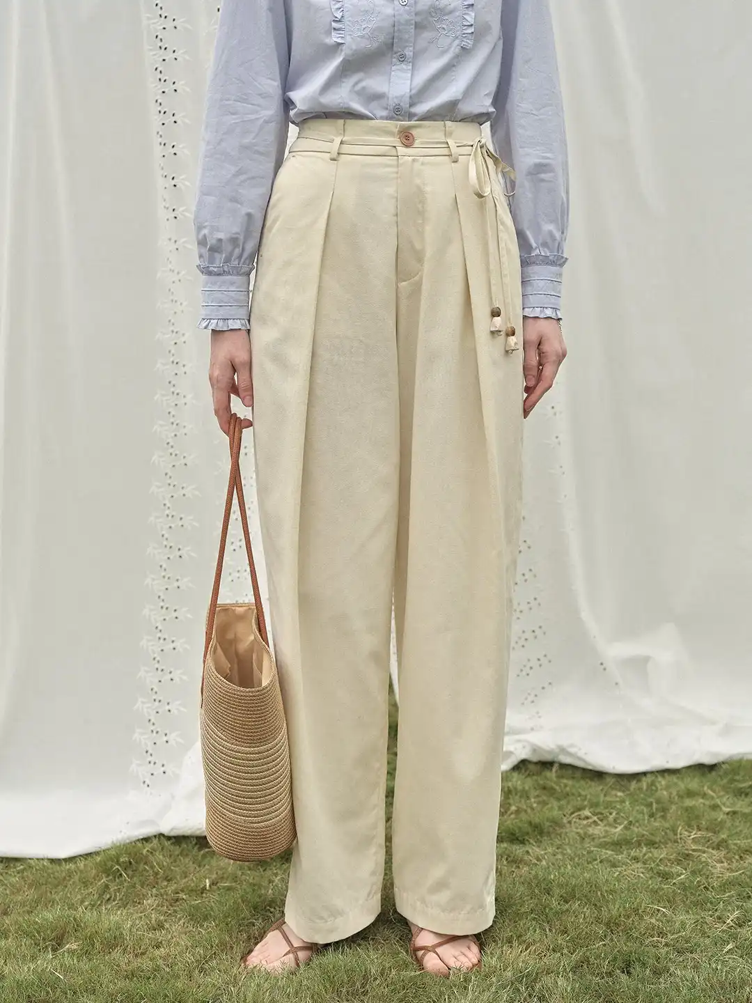 Quincy Pleated Cotton Trousers