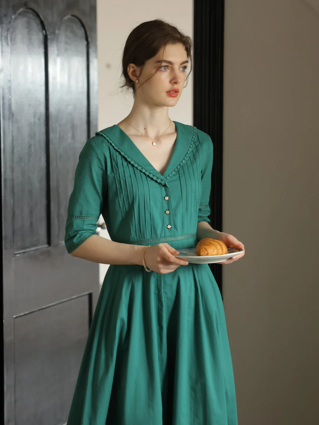 Fiona 100% Cotton Emerald Green Midi Dress