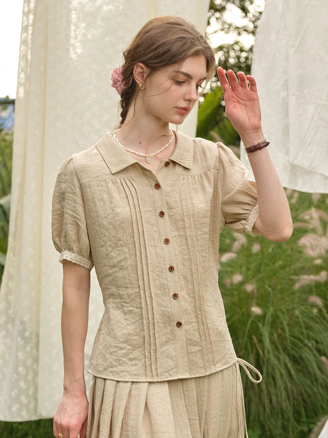 Selene Lapel Linen Blouse