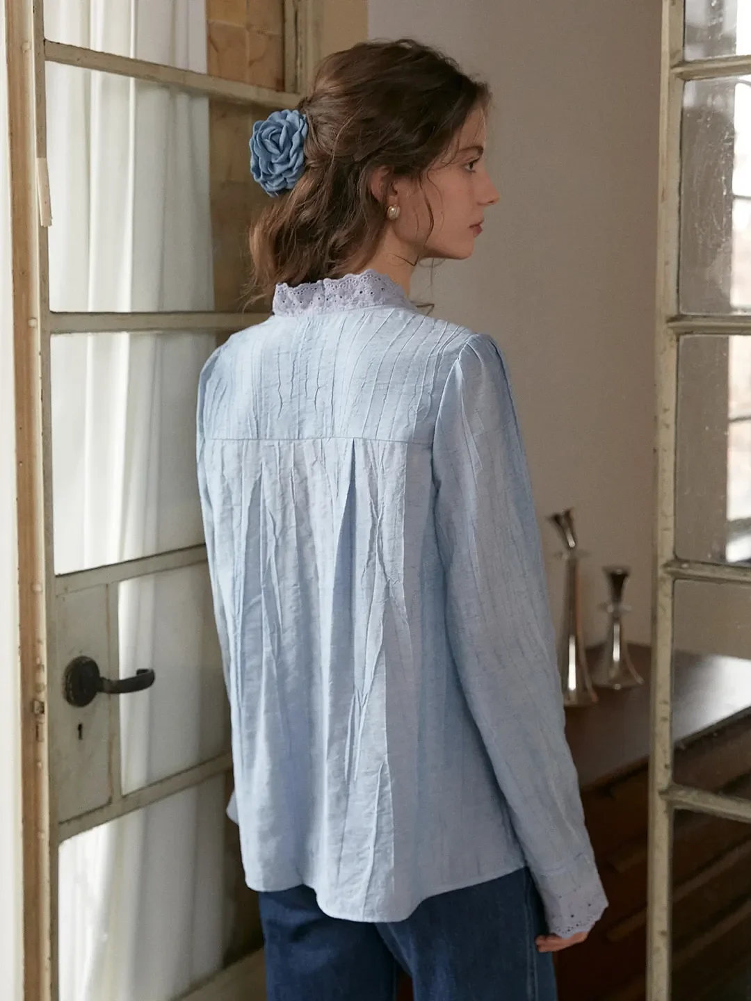 Allyson V-Neck Lace Cotton Blouse