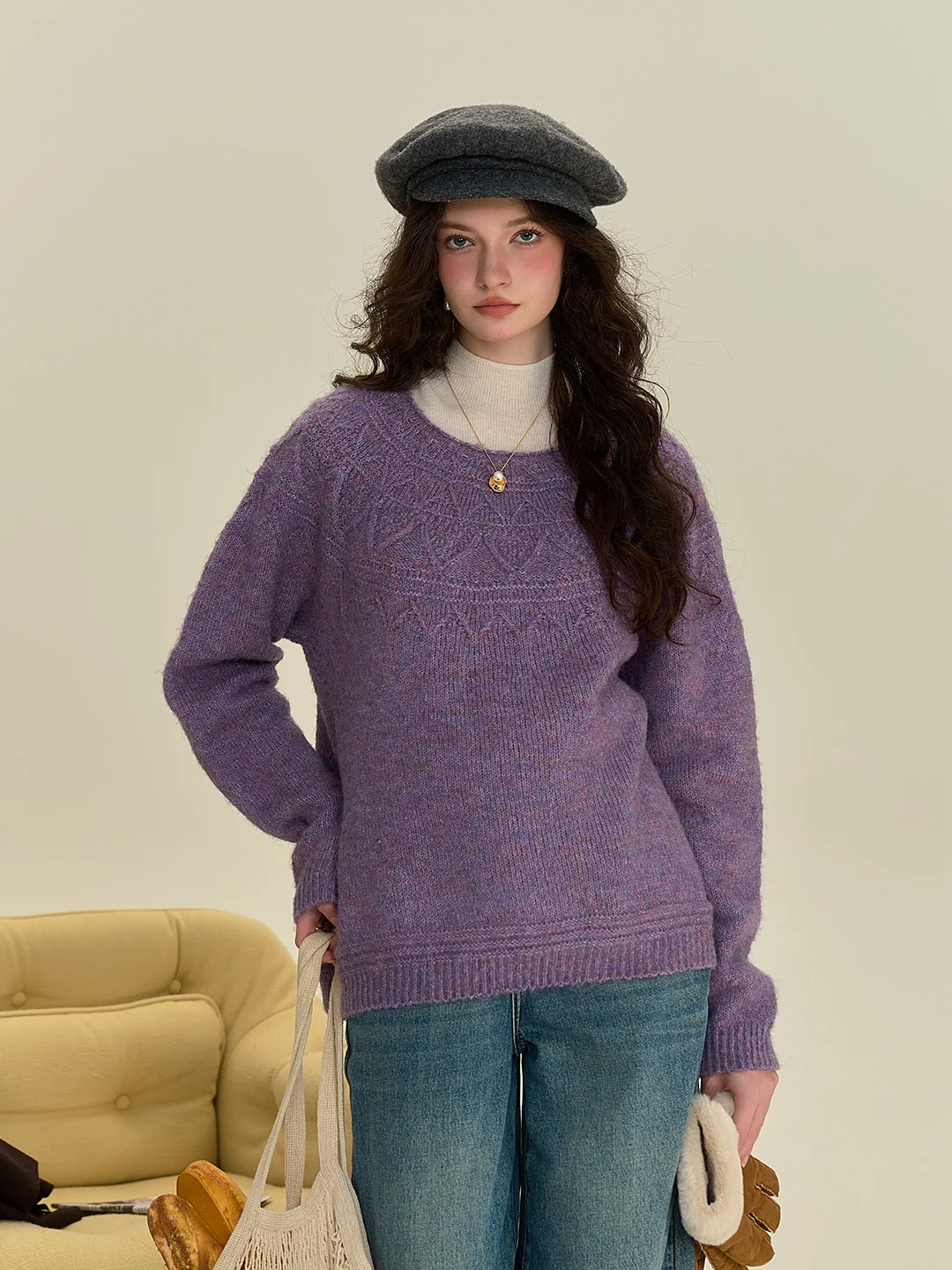 Aspyn Classic Round Neck Knitted Wool Sweater - Dark Red
