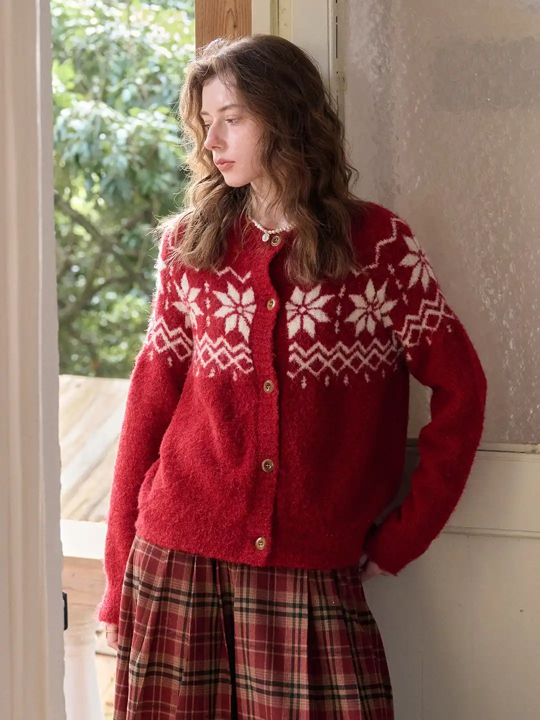 Cleo Round Neck Jacquard Cardigan