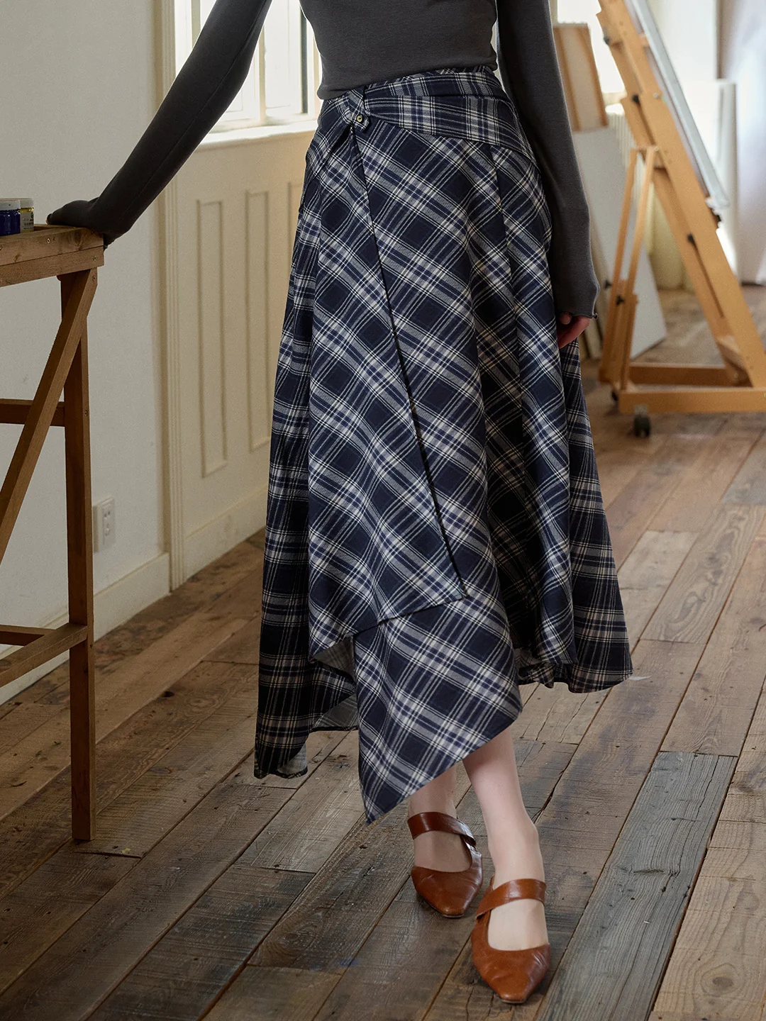Alayah A-Line Plaid Viscose Skirt