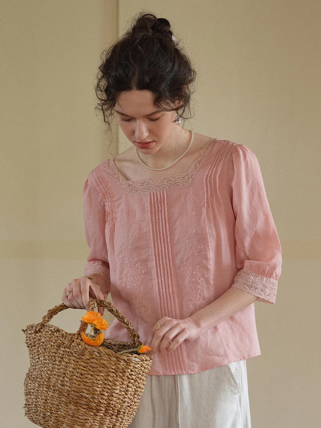 Raina Square Neck Embroidery Blouse