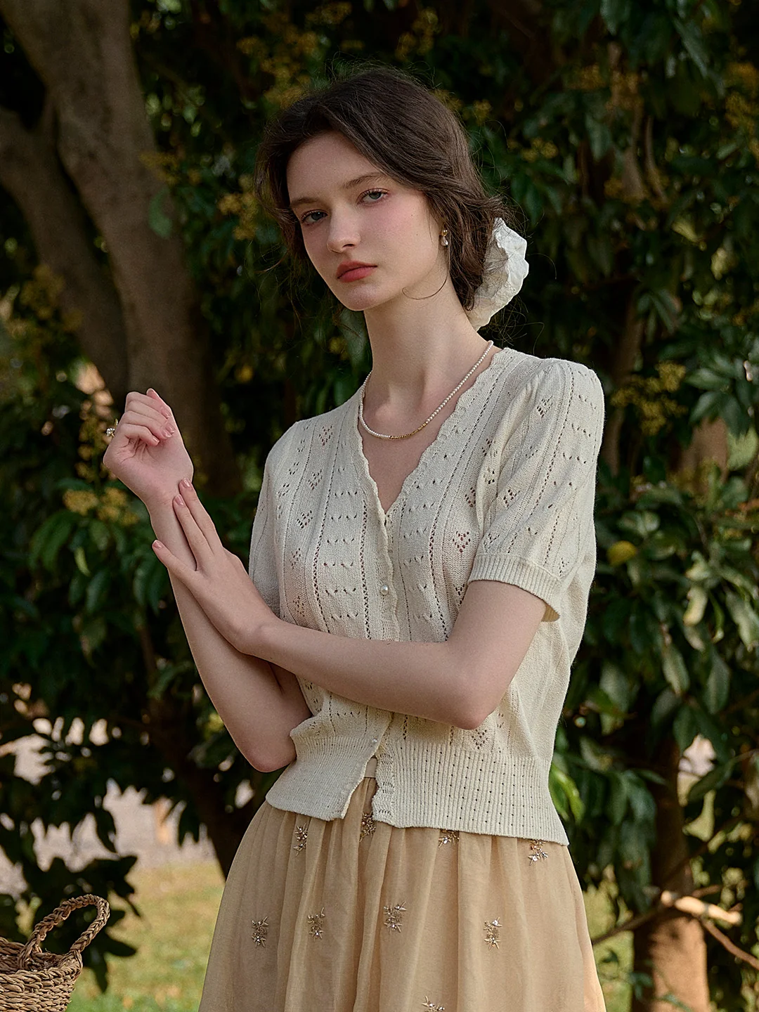 Amira Wave V-neck Cotton Knitted Cardigan
