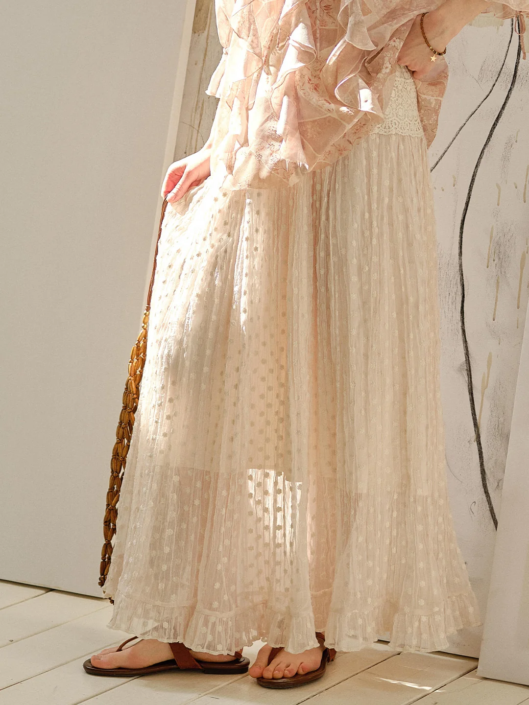 Genevieve Lace Trim Cotton Maxi Skirt