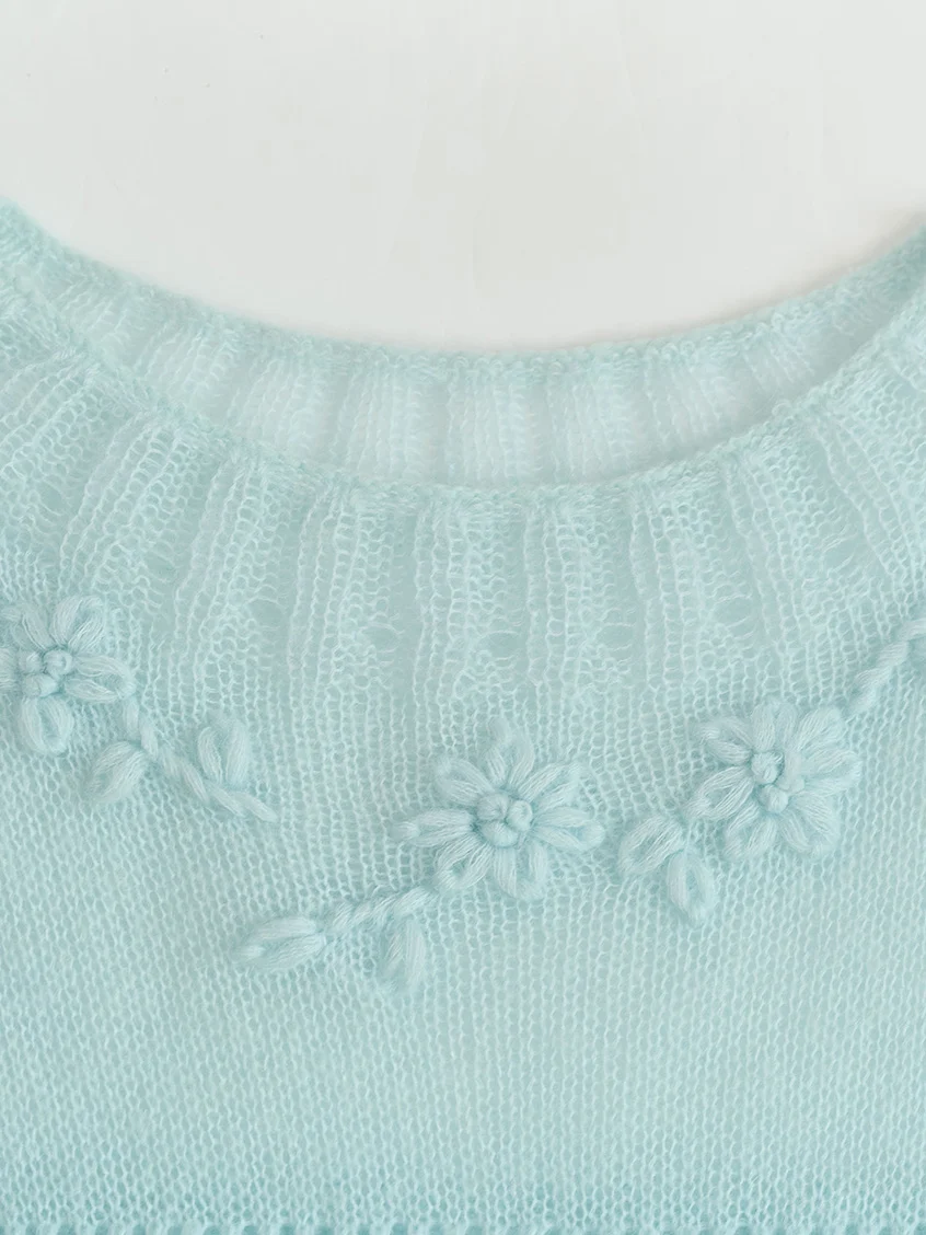 Ellianna Round Neck Lace Embroidery Knitwear