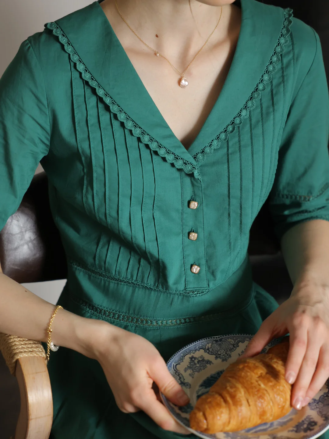 Fiona 100% Cotton Emerald Green Midi Dress