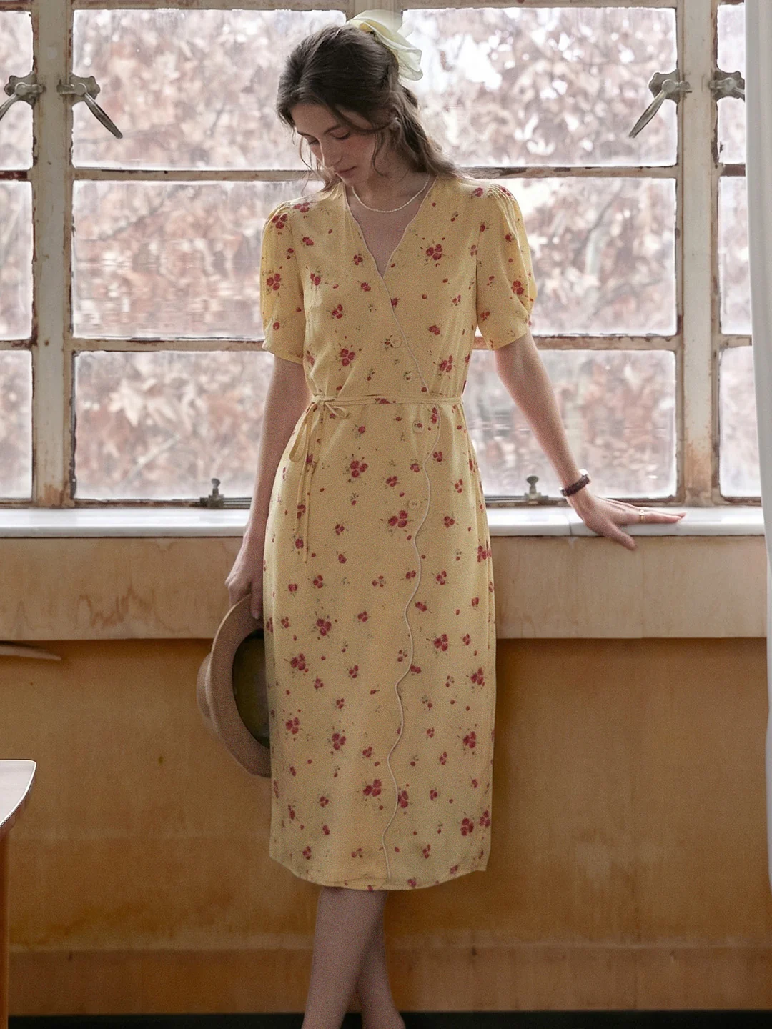 Kimura Floral-Print Midi Dress Yellow