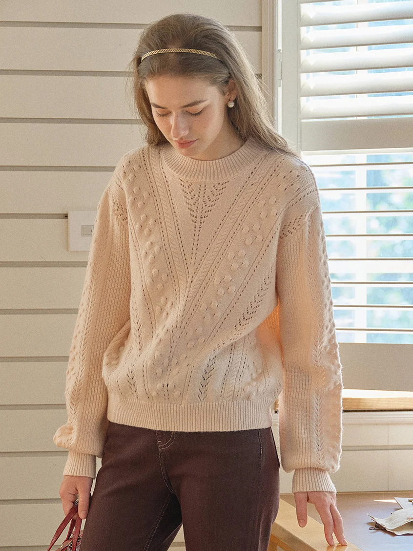 Araya Round Neck Pointelle Knit Sweater