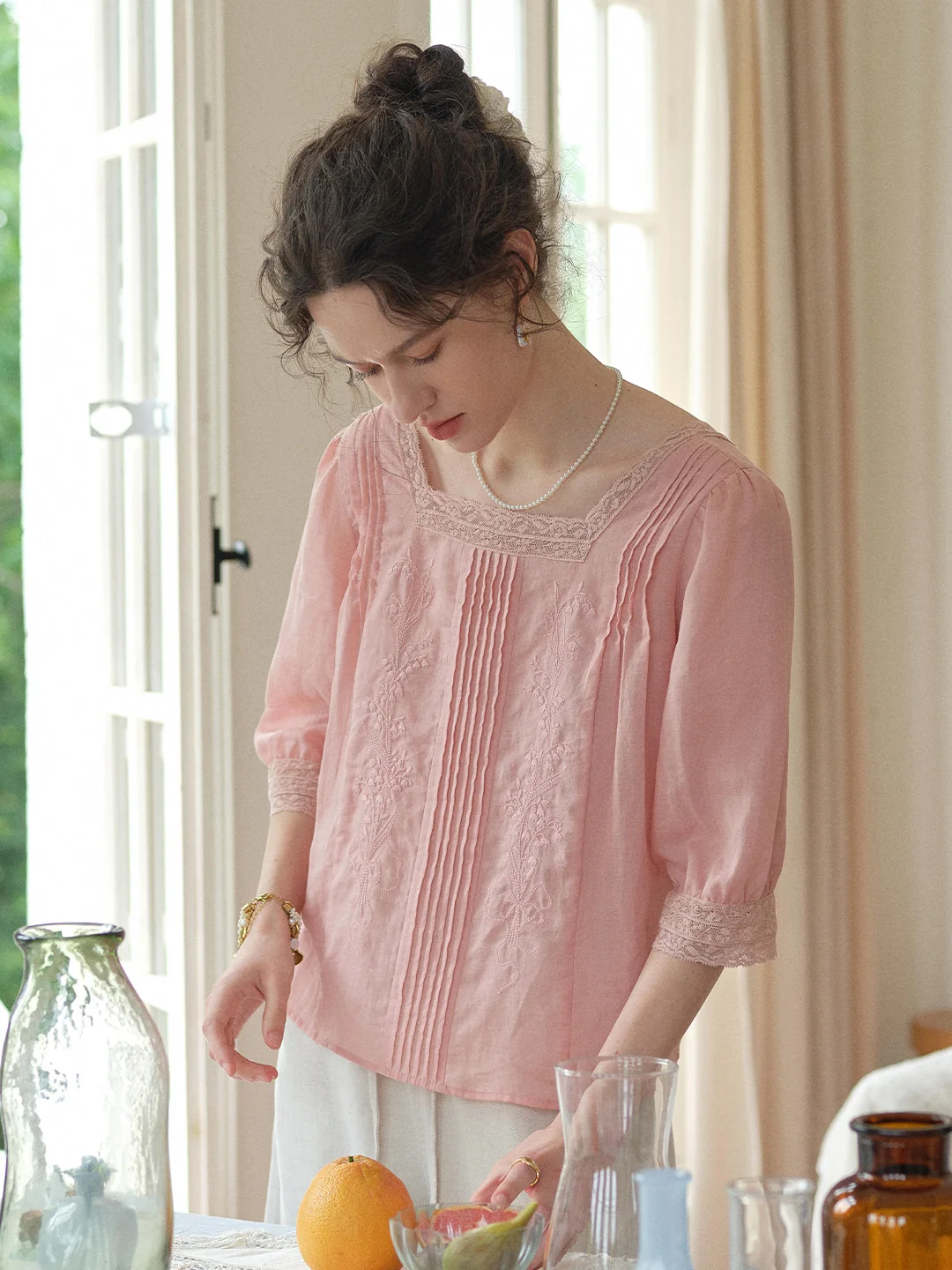 Raina Square Neck Embroidery Blouse