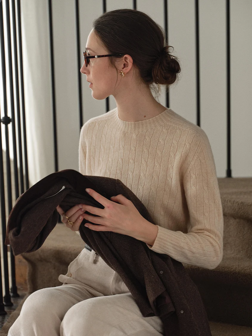 Shay Cable-Knit Lightweight Wool-Cashmere Sweater