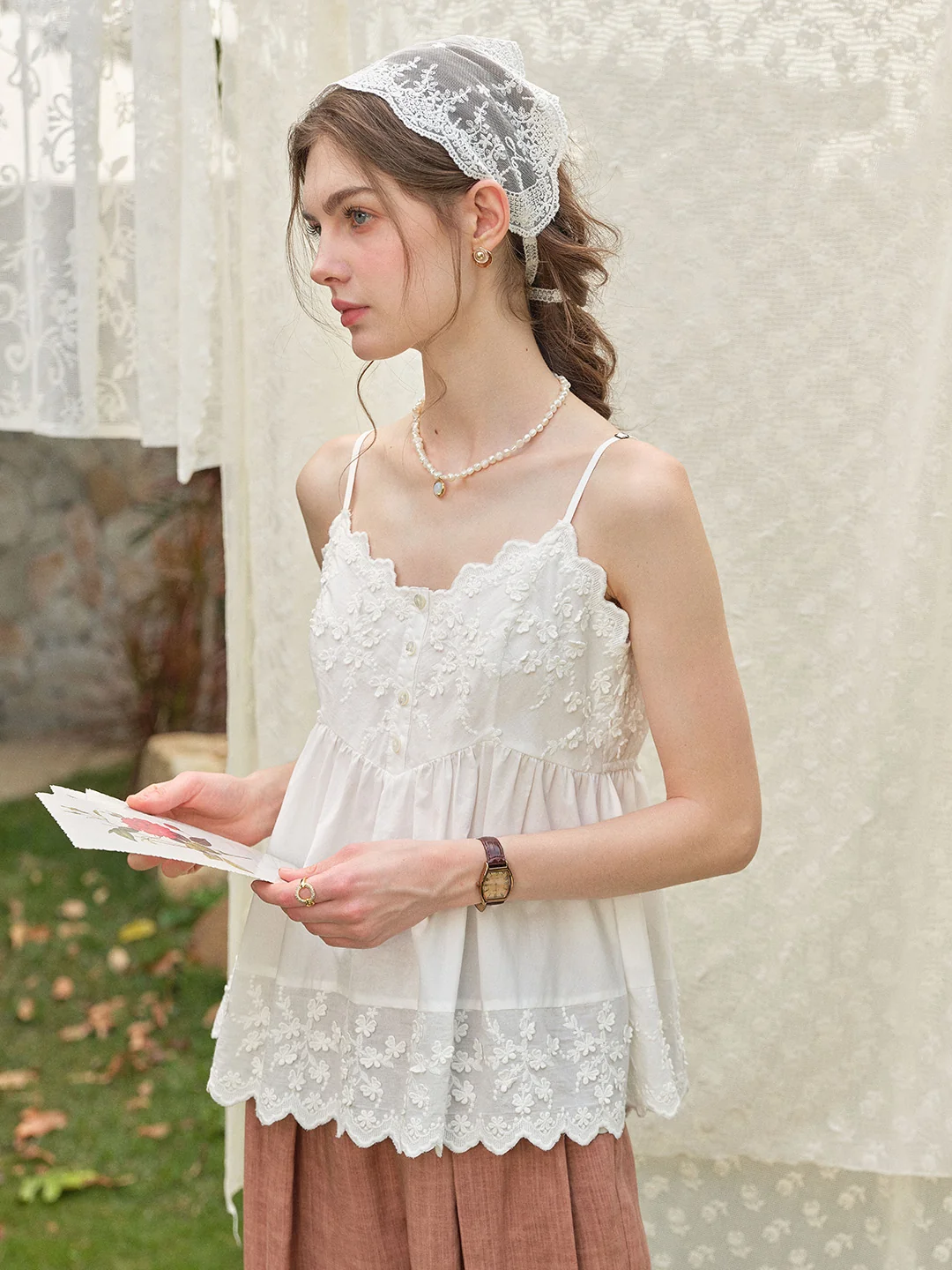 Myla Lace-Embroidered 100% Cotton Top