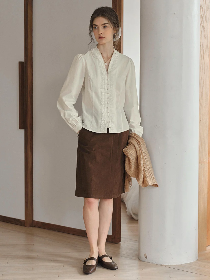 Melanie Cloud Cotton-Linen Ruffle Blouse