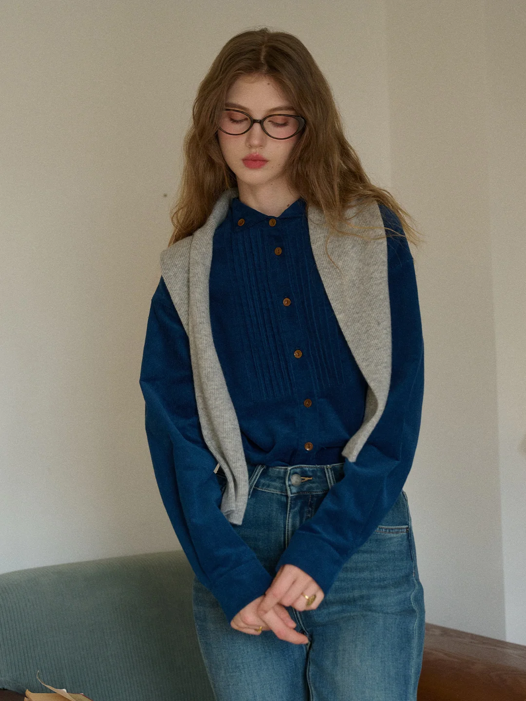 Ailani Stand Collar 100% Cotton Corduroy Shirt