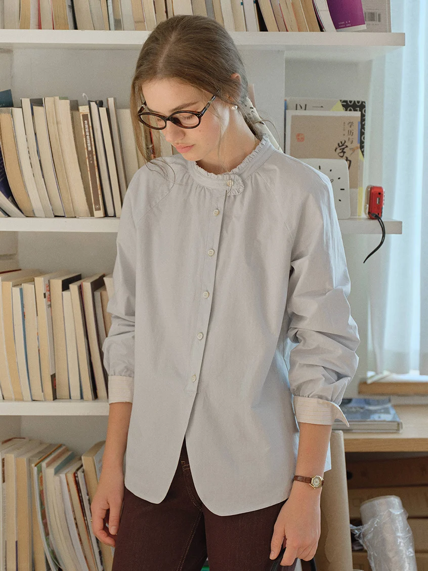 Kaliyah 100%Cotton Solid Round Neck Blouse