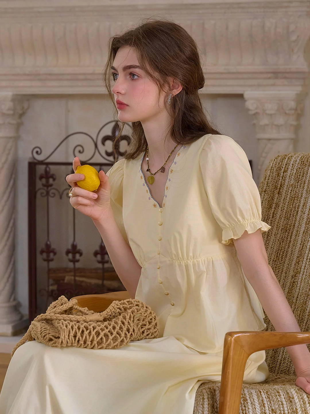 Margaret V-Neck Waist 100% Cotton Blouse